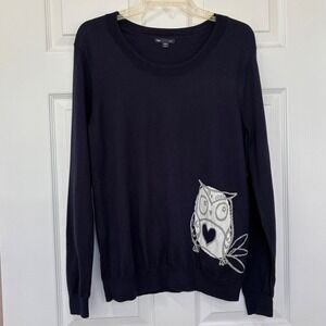 Gap cotton Owl sweater Womens XL Navy Long sleeve Whimsical Weekend